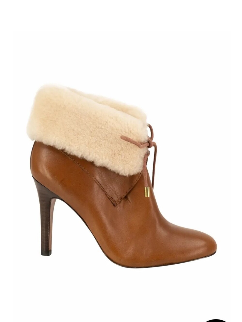 Coach Brown Leather High-Heel Ankle Boot with Cream Shearling Cuff